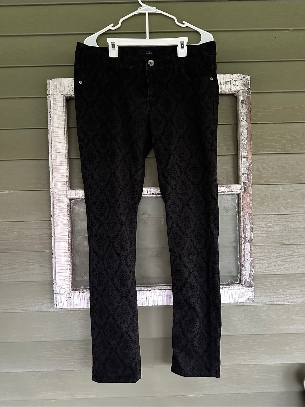 a.n.a Black Straight-Leg Jeans with Damask Texture